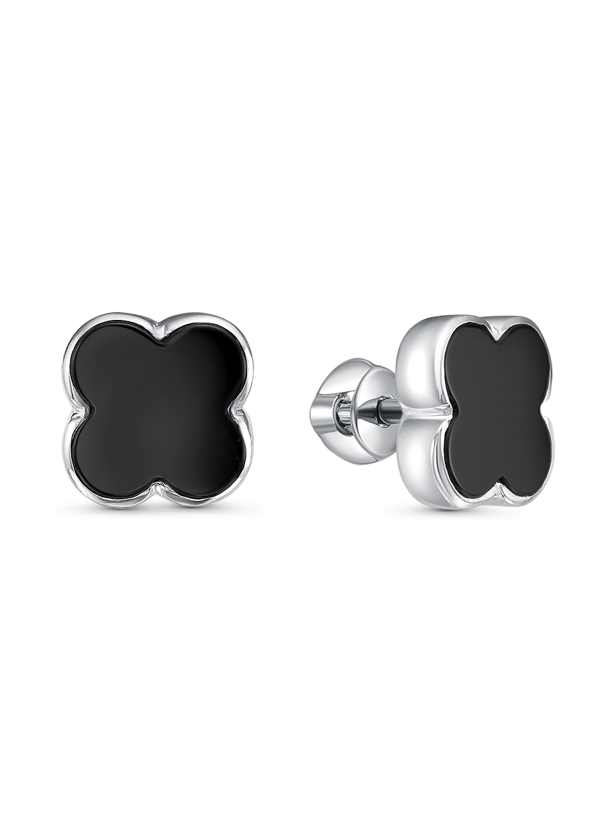Серьги пусеты из серебра 925 с ониксом чёрным
