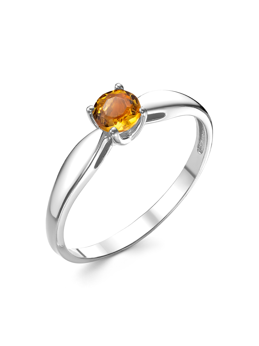 Кольцо классическое из серебра 925 с цитрином