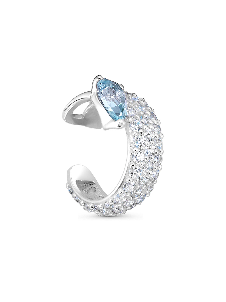 Серьга каффы из серебра 925 с топазом, фианит
