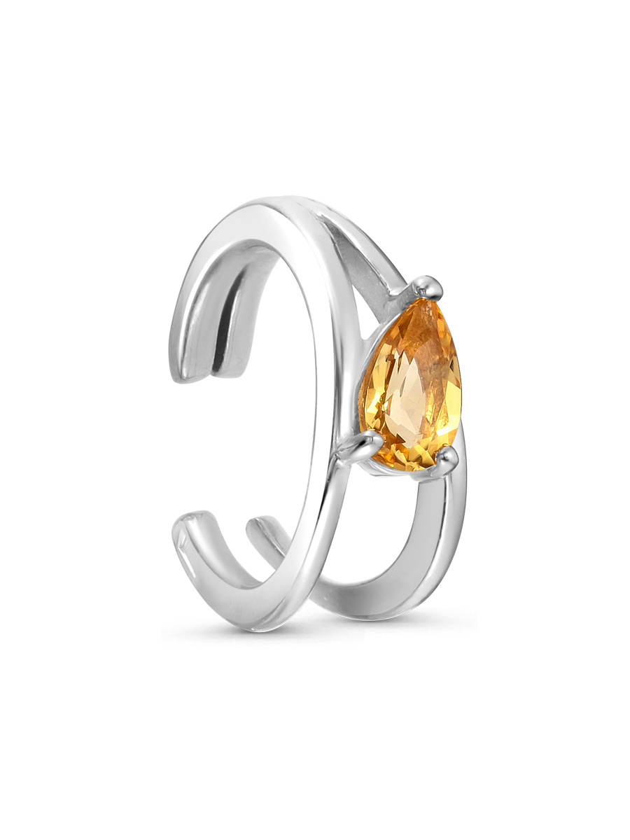 Серьга каффы из серебра 925 с цитрином