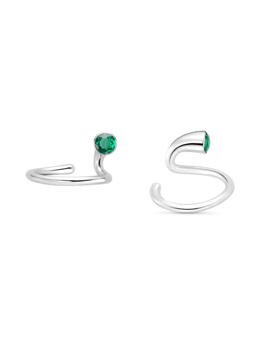 Серьга каффы из серебра 925 с нано изумрудом