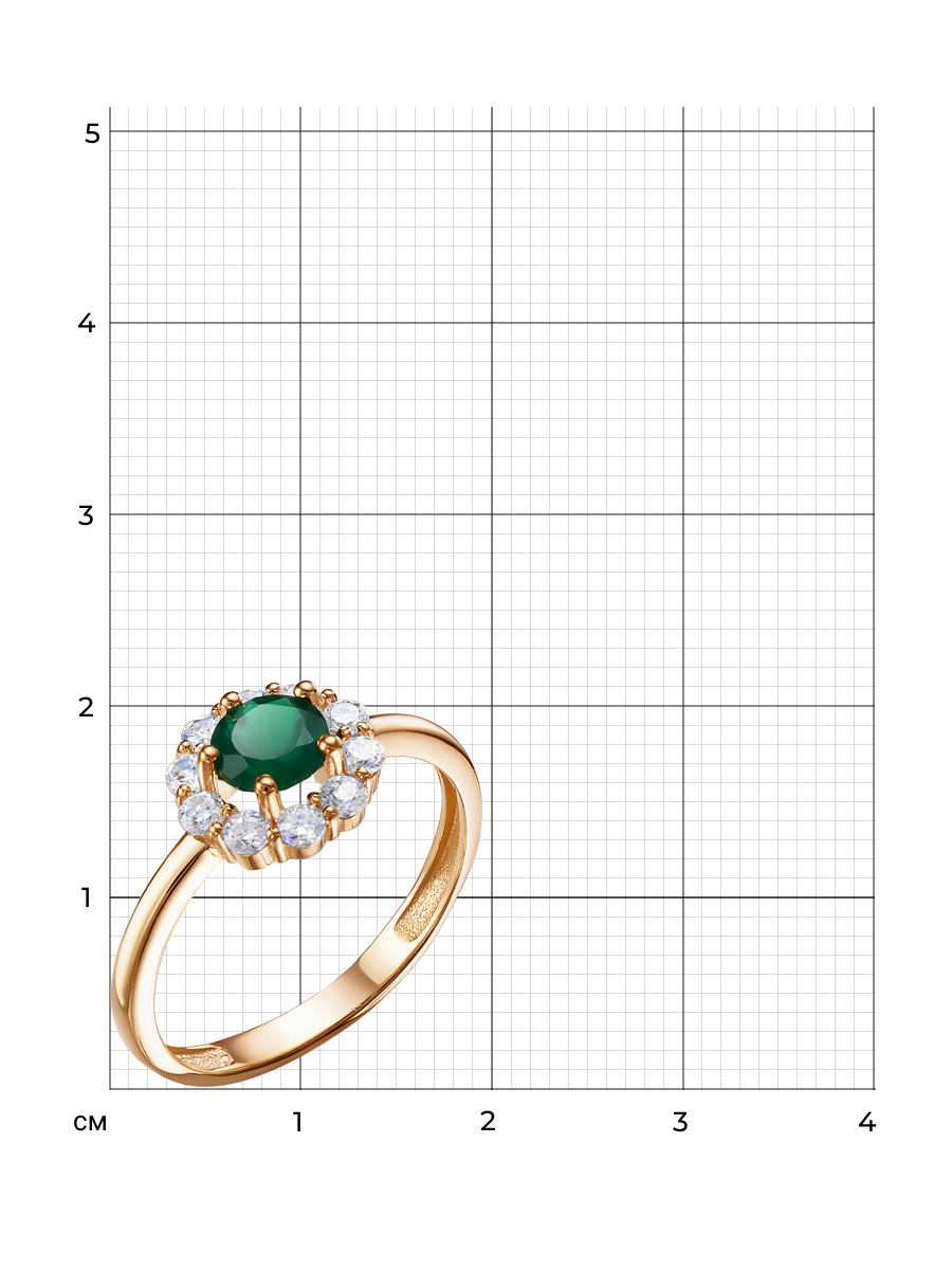 Кольцо классическое из серебра 925 с агатом, фианит