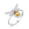 Кольцо классическое из серебра 925 с цитрином, фианит