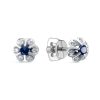 Серьги пусеты из серебра 925 с сапфиром, фианит