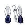 Серьги английский замок из серебра 925 с сапфиром, фианит