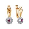 Серьги английский замок из серебра 925 с рубином корунд, фианит