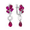 Серьги английский замок из серебра 925 с рубином корунд, фианит