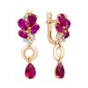 Серьги английский замок из серебра 925 с рубином корунд, фианит