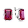 Серьги английский замок из серебра 925 с рубином корунд, фианит