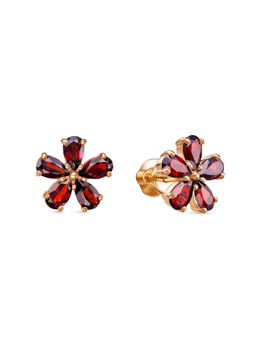 Серьги пусеты из серебра 925 с гранатом