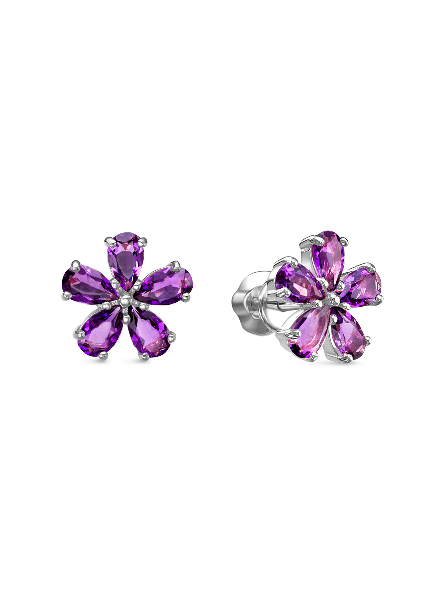 Серьги пусеты из серебра 925 с аметистом