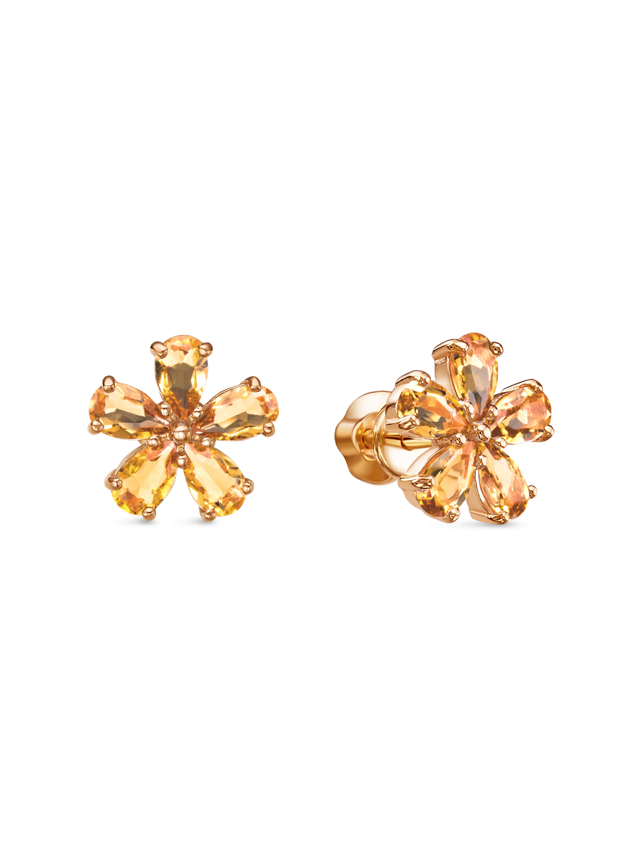Серьги пусеты из серебра 925 с цитрином