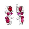 Серьги английский замок из серебра 925 с рубином корунд, фианит