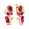 Серьги английский замок из серебра 925 с рубином корунд, фианит
