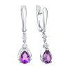Серьги английский замок из серебра 925 с аметистом, фианит