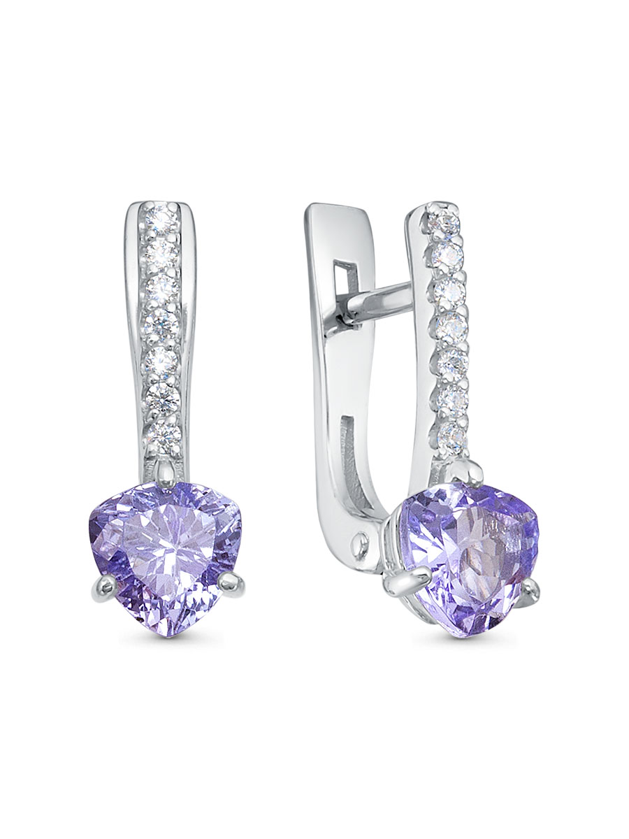Серьги английский замок из серебра 925 с танзанит, фианит