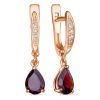 Серьги английский замок из серебра 925 с гранатом, фианит