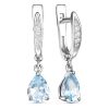 Серьги английский замок из серебра 925 с топазом, фианит
