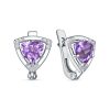 Серьги английский замок из серебра 925 с аметистом, фианит