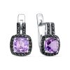 Серьги английский замок из серебра 925 с аметистом, шпинелем