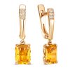Серьги английский замок из серебра 925 с цитрином, фианит
