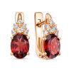 Серьги английский замок из серебра 925 с гранатом, фианит