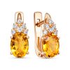 Серьги английский замок из серебра 925 с цитрином, фианит