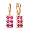 Серьги английский замок из серебра 925 с рубином корунд, фианит