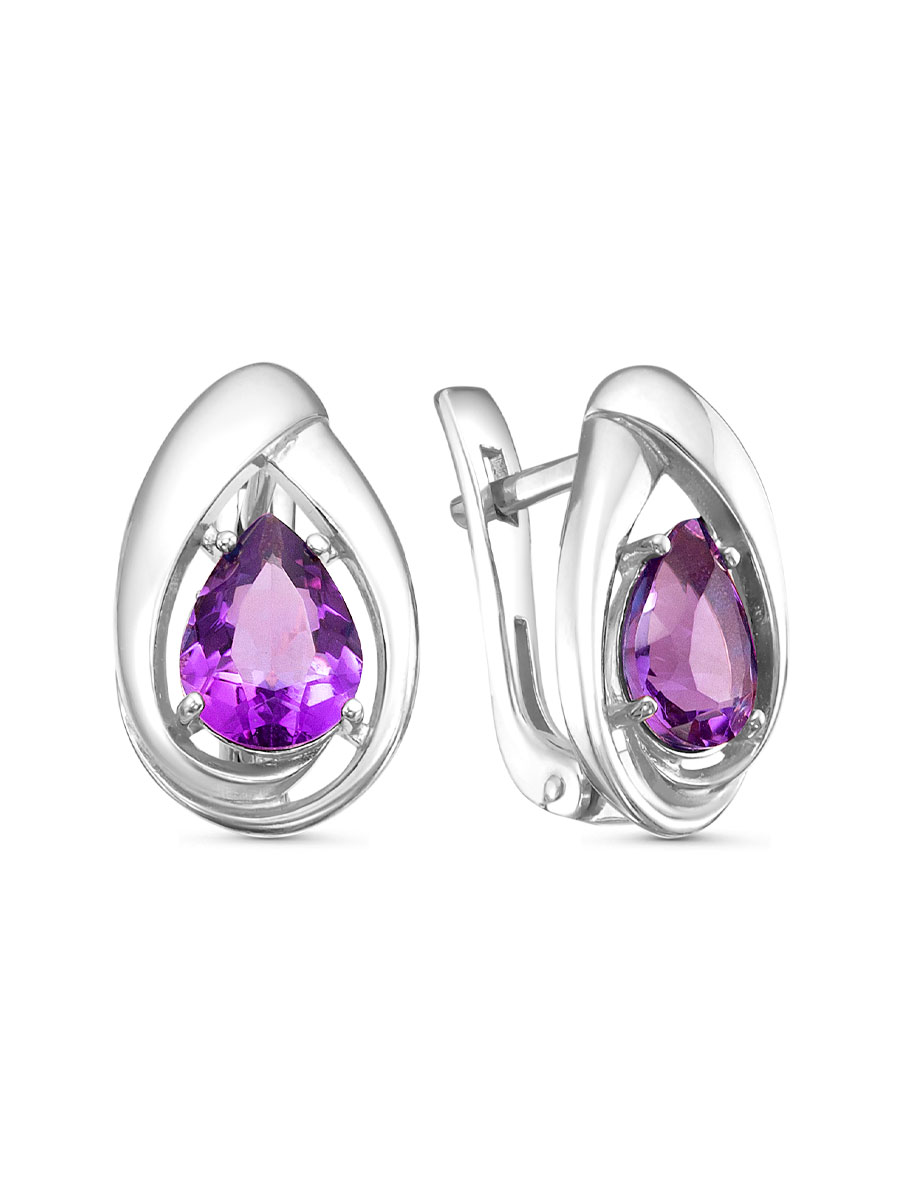 Серьги английский замок из серебра 925 с аметистом