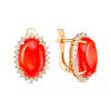 Серьги английский замок из серебра 925 с кораллом, фианит