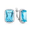 Серьги английский замок из серебра 925 с топазом, фианит