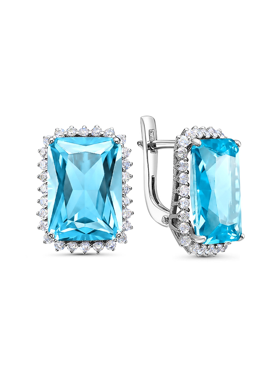 Серьги английский замок из серебра 925 с топазом, фианит