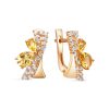 Серьги английский замок из серебра 925 с цитрином, фианит