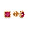Серьги пусеты из серебра 925 с рубином корунд, фианит