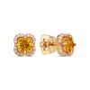 Серьги пусеты из серебра 925 с цитрином, фианит