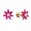 Серьги пусеты из серебра 925 с рубином корунд
