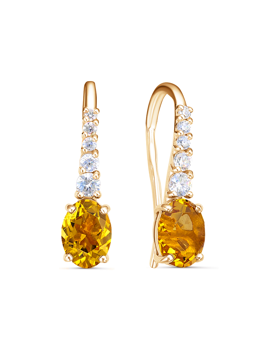 Серьги французский замок из серебра 925 с цитрином