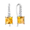 Серьги французский замок из серебра 925 с цитрином, фианит