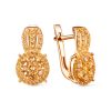 Серьги английский замок из серебра 925 с цитрином, фианит