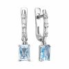 Серьги английский замок из серебра 925 с топазом, фианит
