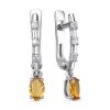Серьги английский замок из серебра 925 с цитрином, фианит