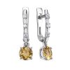 Серьги английский замок из серебра 925 с цитрином, фианит