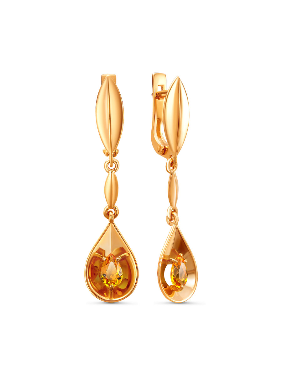 Серьги английский замок из серебра 925 с цитрином