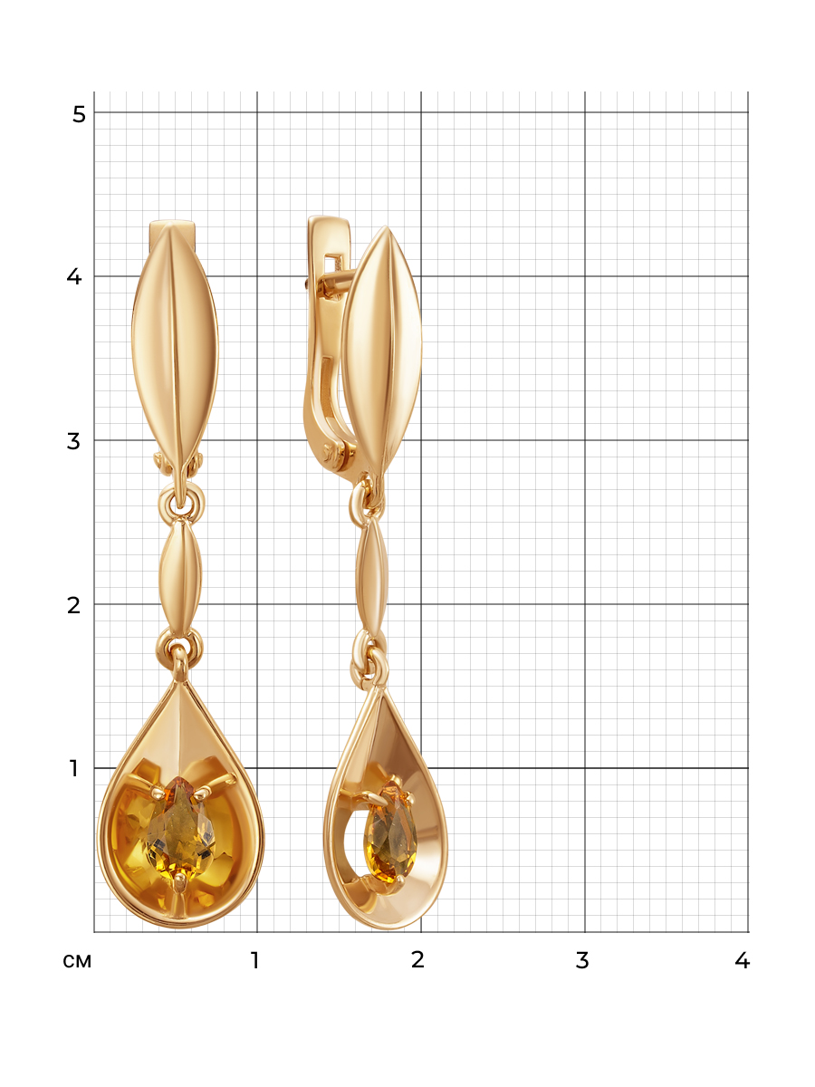 Серьги английский замок из серебра 925 с цитрином