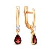 Серьги английский замок из серебра 925 с гранатом, фианит