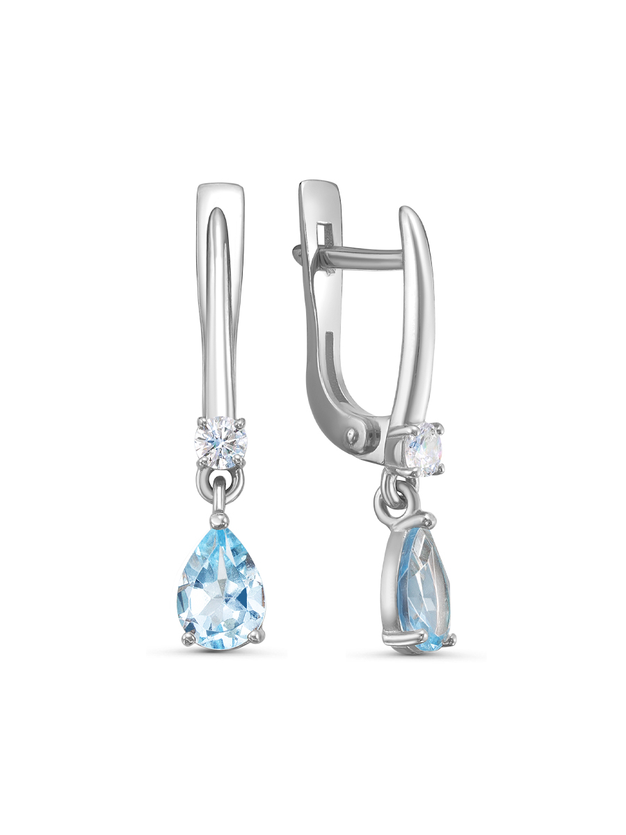 Серьги английский замок из серебра 925 с топазом, фианит