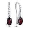 Серьги французский замок из серебра 925 с гранатом, фианит