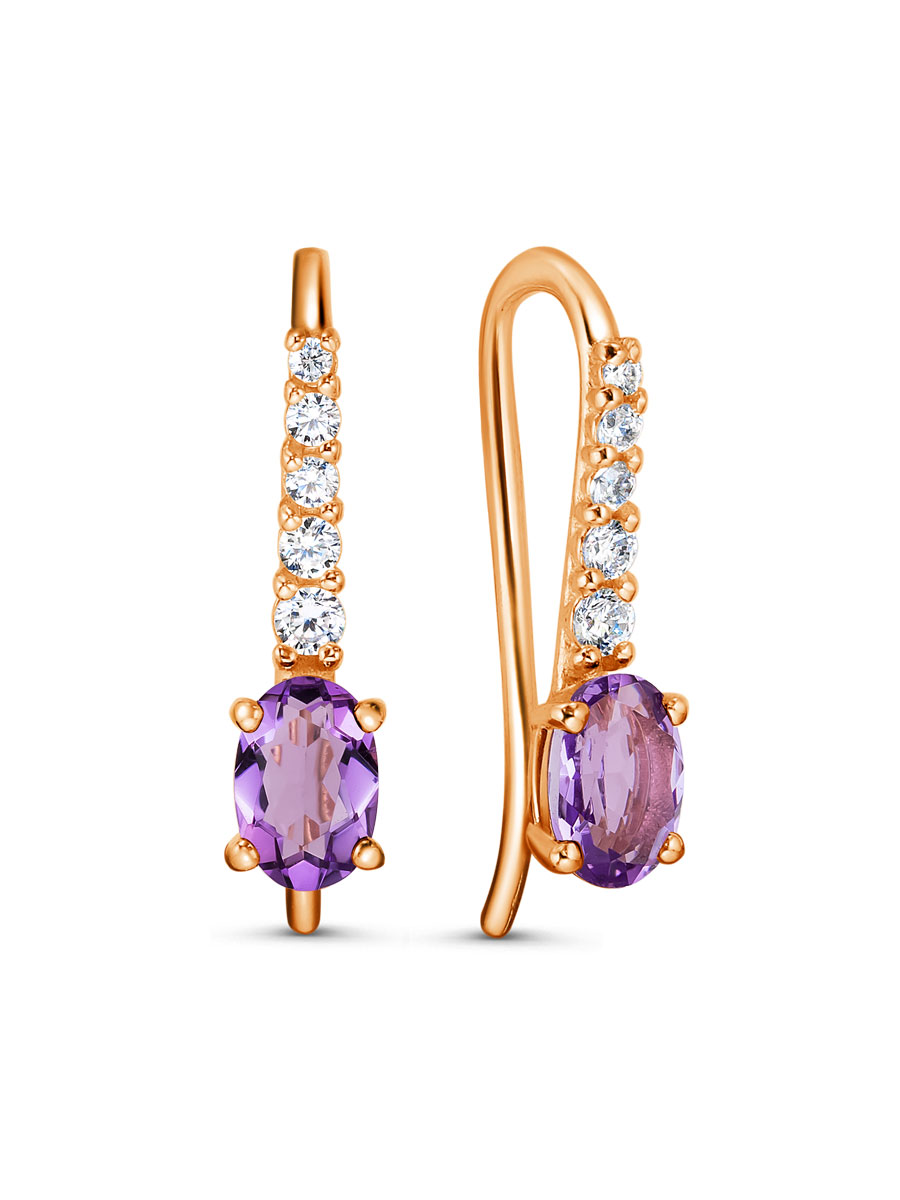 Серьги французский замок из серебра 925 с аметистом, фианит