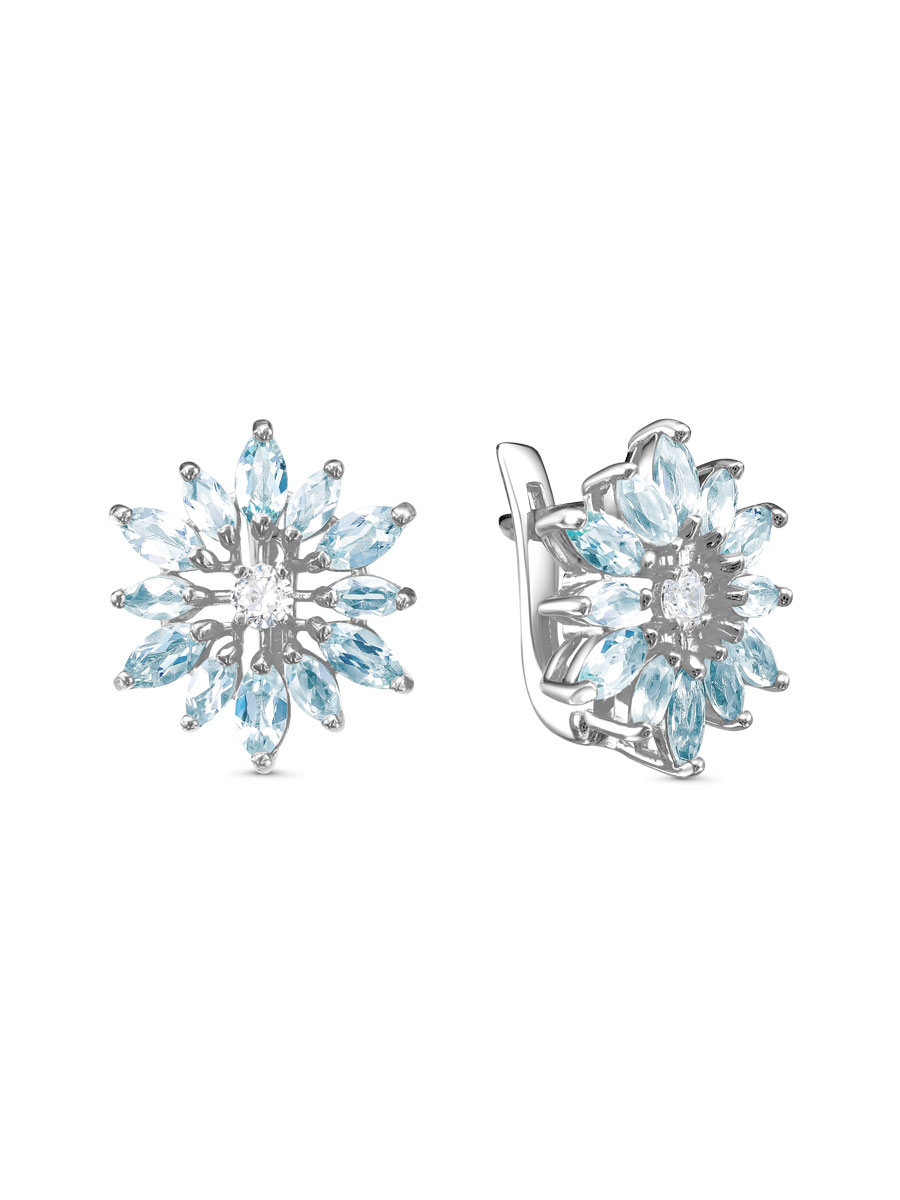 Серьги английский замок из серебра 925 с топазом, фианит