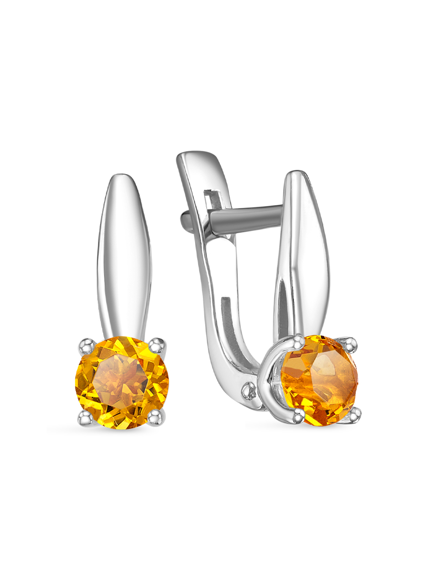 Серьги английский замок из серебра 925 с цитрином